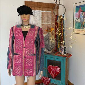 Vintage~Hmong Tribal Thailand Indigo Button Front Boho Ethnic Jacket~S/M